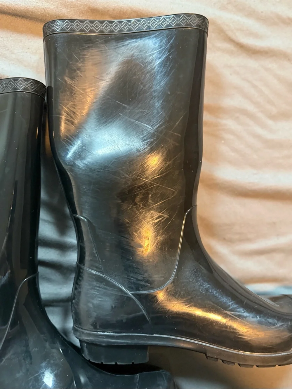 UGG Shay Glossy Black Tall Rain Boots with Logo Button
